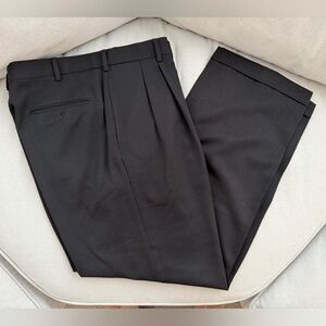 Brooks Brothers Wool Black Pleated Cuffed Trousers - 40x32 fits like 36x31